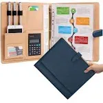 Leather 3 Ring Padfolio with Calculator Blue Professional Portfolio Binder Or...