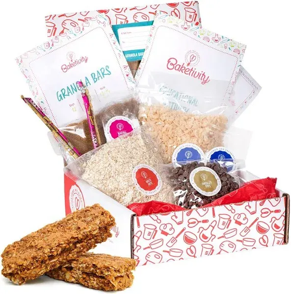 BAKETIVITY Kids Baking DIY Activity Kit - Bake Delicious Healthy Gluten Free Granola Bars with Pre-Measured Ingredients – Best Gift Idea for Boys and Girls Ages 6-12