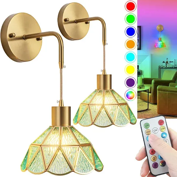 slywise Battery Operated Wall Sconce Wireless Wall Sconces Set of Two Battery Operated RGB Color Changing Dimmable Battery Operated SC