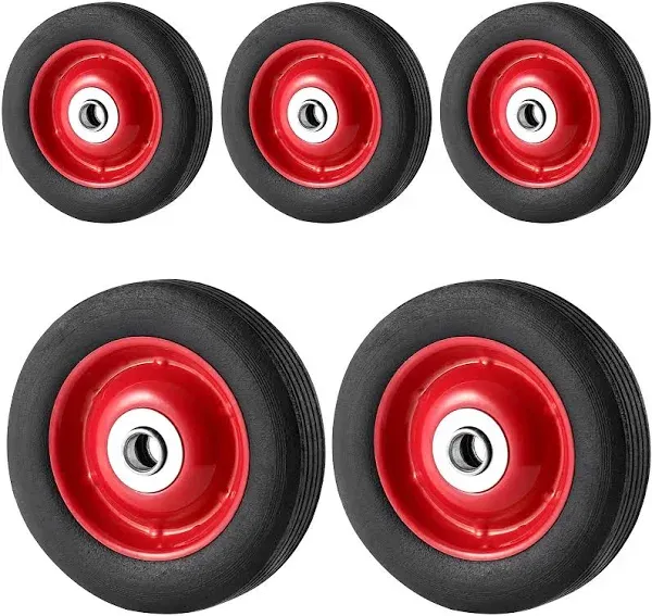 MUKLEI 5 Pack 6 x 1.2 Inch Solid Rubber Flat Free Tire, Hand Truck Wheel with Ball Bearing and 5/8 Inch Axle Diameter