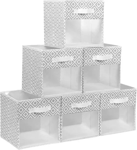 11x11 Large Storage Bins with Clear Window Set of 6 Storage Cubes