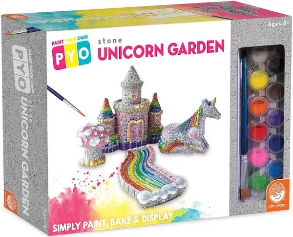 MindWare Paint Your Own Stone Unicorn Garden – Weather-Resistant Garden Rocks Paint Kit for Kids – Includes Paint, Brushes and Instructions – Ages 8 and Up