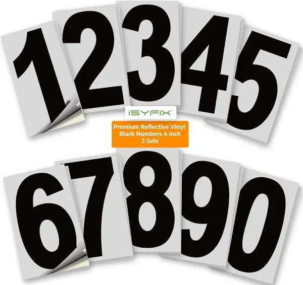 Black Vinyl Numbers Stickers – 2 Sets 4 inch - Premium Decal, White Backgroun...