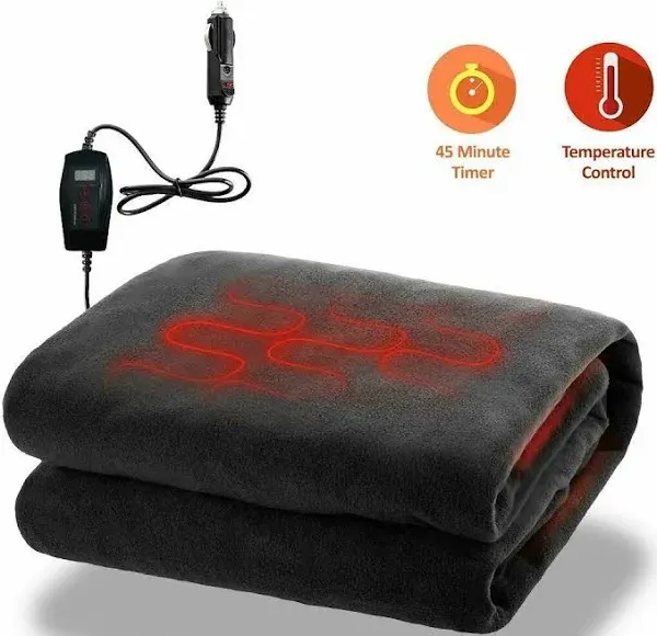 ZONETECH Heating 12V Polar Fleece Material Blanket - Ideal for Summer Camping, Road Trips, Picnics, or Relaxing in The Convenience of Your Vehicle or Home (Polar Fleece, 1- Pack)