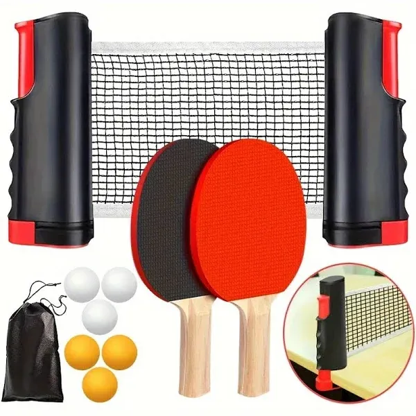 Ping Pong Paddle Set, Portable Table Tennis Set with Retractable Net,Rackets,Ba<wbr/>l