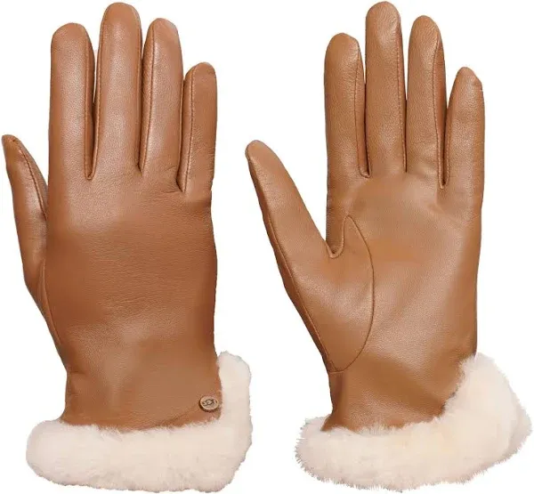 UGG Women's Shearling Trim Leather Gloves