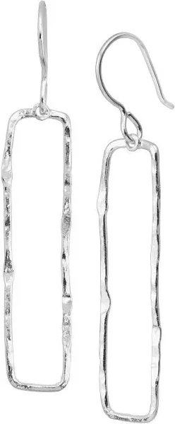 Handmade Hammered 925 Sterling Silver Long Rectangle Drop Earrings sn189