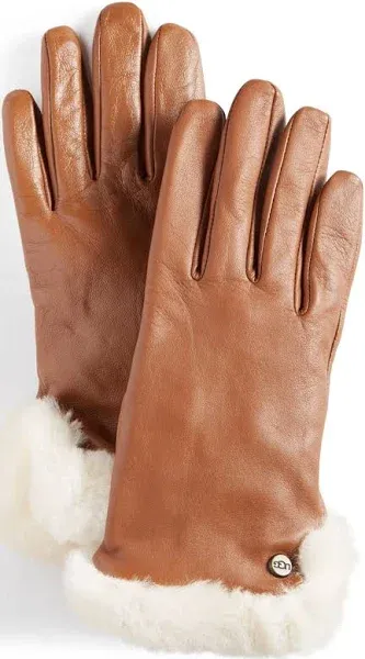 UGG Women's Shearling Trim Leather Gloves