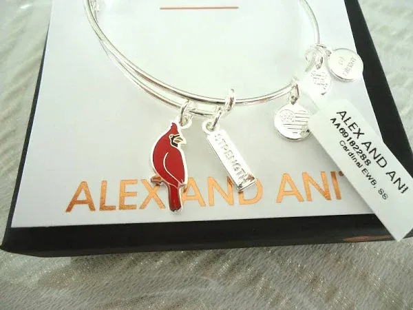 Alex and Ani Symbols and Tokens Expandable Bangle for Women, Cardinal Charm, Shiny Silver Finish, 2 to 3.5 in