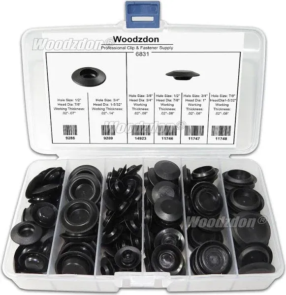 Woodzdon 141 Pcs Plugs in Box Auto Body Black Plastic Hole Plug Button and Flush Mount Sheet