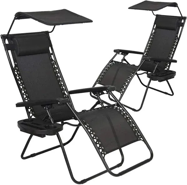 BestMassage 2 PCS Zero Gravity Chair Lounge Patio Chairs With Canopy Cup Holder