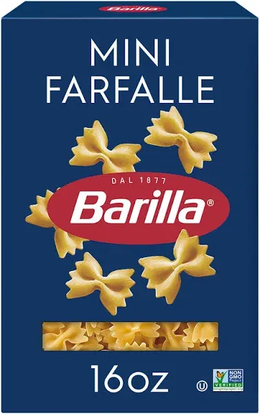 Barilla Mini Farfalle Pasta, 16 oz. Box (Pack of 12) - Non-GMO Pasta Made with Durum Wheat Semolina - Kosher Certified Pasta