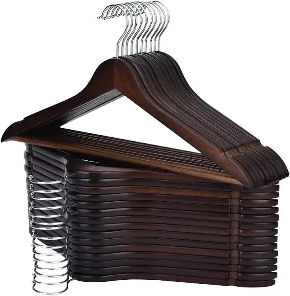  Pack Solid Wood Suit Coat Hangers, Smooth Finish Wooden Dress 20 Walnut