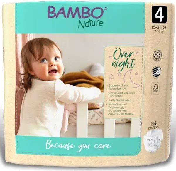 Bambo Nature Hypoallergenic Overnight Baby Diapers, Eco-Labelled Overnight Diapers, Totally Chlorine-Free, Skin Friendly, Super Absorbent - Size 5 (22 Count)