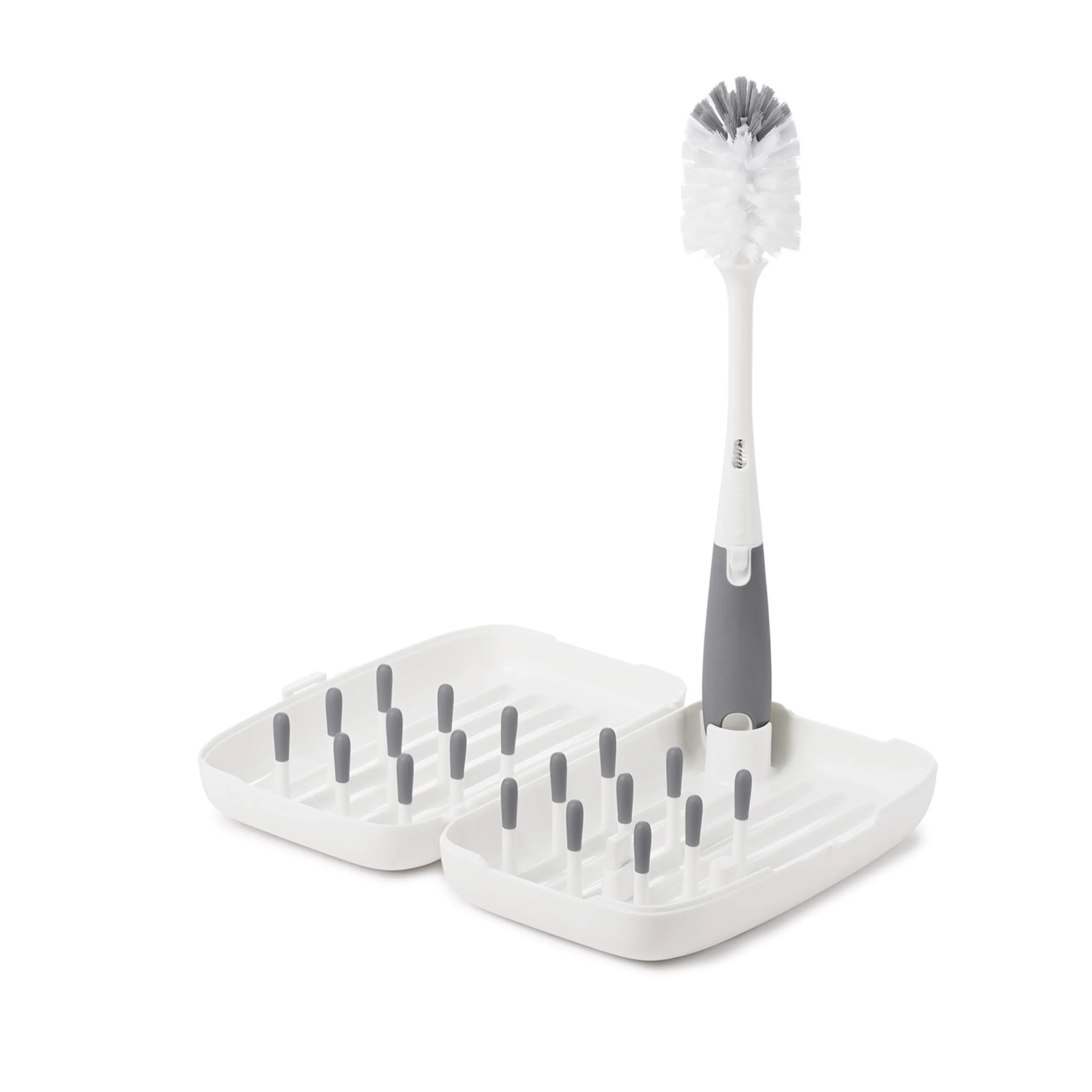 Ubbi On-The-Go Drying Rack and Brush Set, Includes Travel Case and Bottle Brush for Compact Storage, Holds Up to 8 Bottles, Baby Travel Accessories, Gray