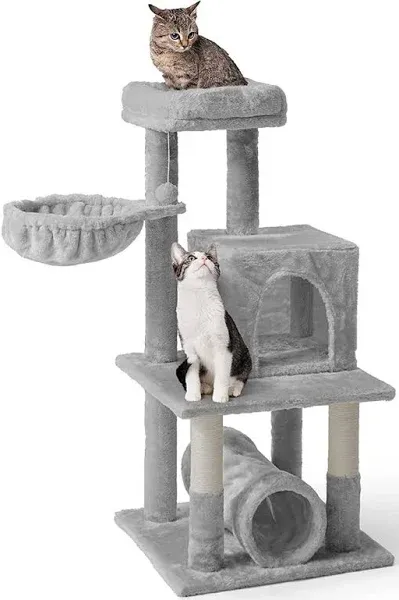 40&#034; Light Grey Cat Tower Multi-Level Activity Tree