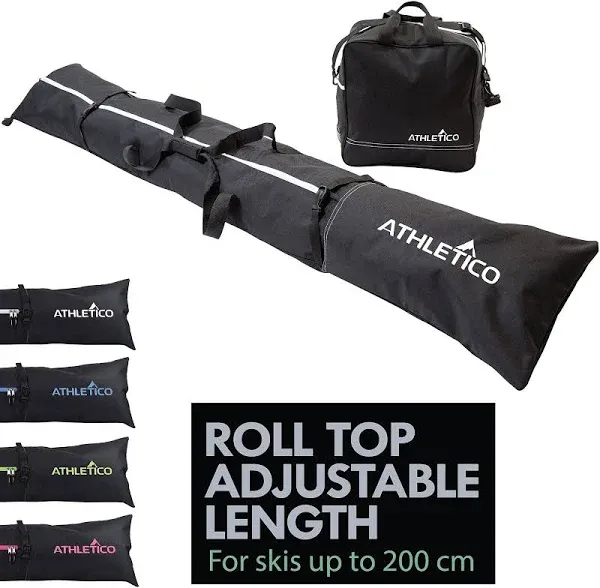 Athletico Ski Bag and Ski Boot Bag Combo - Ski Bags for Air Travel - Unpadded Snow Ski Bags Fit Skis Up to 200cm - For Men, Women, Adults, and Children