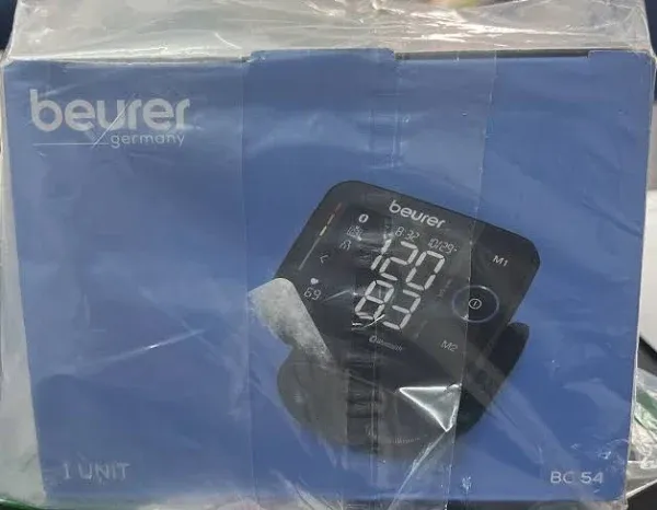 Beurer BC54 Wrist Blood Pressure Monitor with Bluetooth, Irregular Heartbeat Detector, Risk Indicator, Accurate Large Display, and Travel Case, Wrist Cuff up to 120 Memory Sets