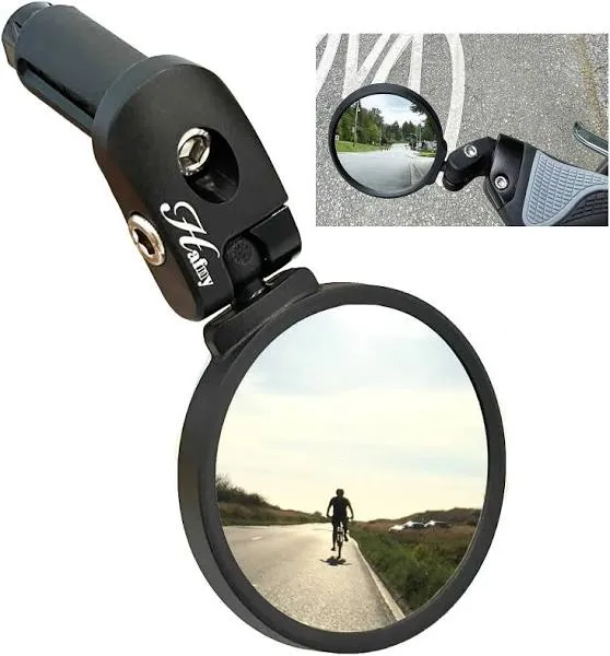 Hafny Bar End Bike / Bicycle Mirror, Stainless Steel Lens , Safe Adjustable Rearview Cycle / E-bike Mirror, HF-MR083 (Black 62mm)