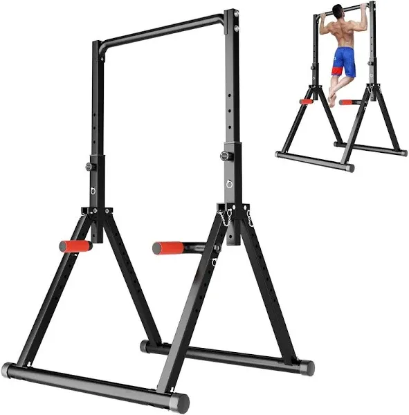 DOBESTS Foldable Power Tower Dip Station Pull Up Bar Station Adjustable Multifunction Fitness Pull Up Tower Station Workout Training Equipment for Home Outdoor, Triangular Structure,Support 440lbs