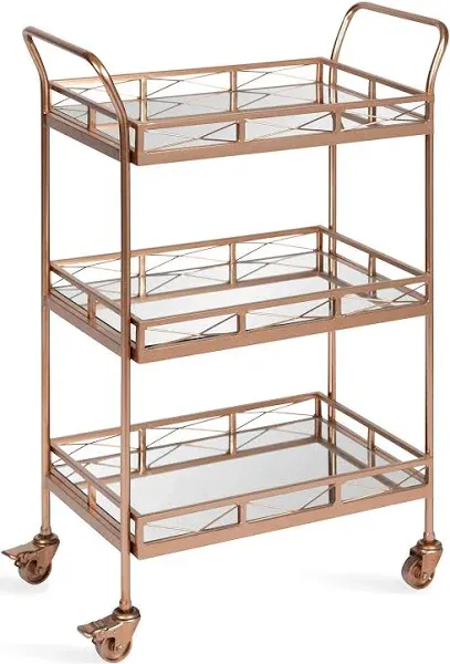 Kate and Laurel Ketia Glam Metal Bar Cart, 23 x 13 x 34, Rose Gold, Glamorous Three Tier Gold Bar Cart for Display and Storage