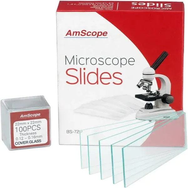 AmScope 72 Pre-Cleaned Blank Microscope Slides and 100 22x22mm Square Cover Glass