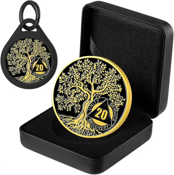 LuluCircle Gold Plated Sobriety Coin Twisted Tree of Life Design