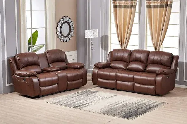 Betsy Furniture Power Reclining Bonded Leather Living Room Set (Brown, Sofa+Loveseat+Chair)