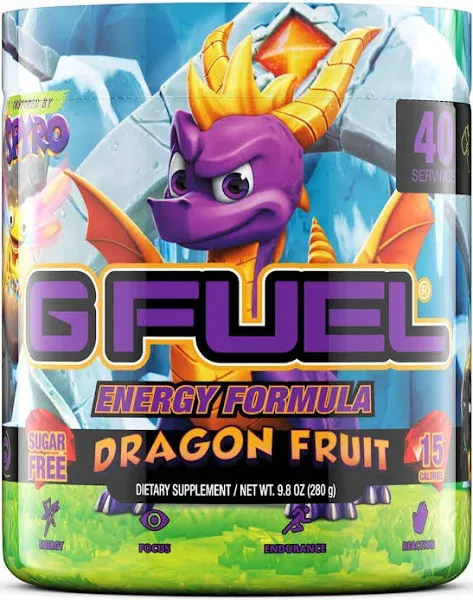 G Fuel Spyro the Dragon Energy Powder, Sugar Free, Clean Caffeine Focus Supplement, Water Mix, Dragon Fruit Flavor, Focus Amino, Vitamin + Antioxidants Blend - 9.8 oz (40 Servings)