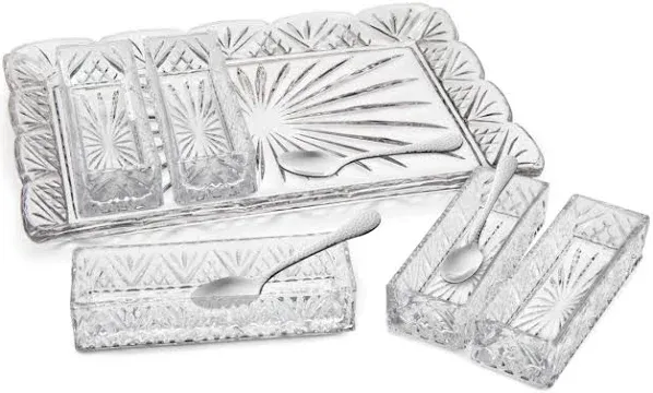 Godinger Serving Tray, Serving Platter, 5 Rectangle Dishes, 5 Spoons, Serving Appetizers, Dips, Condiments,11 Piece Set