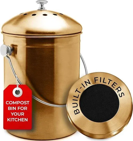 Countertop Compost Bin Kitchen | 1.3 Gallon | Odorless Composting Bin With Carbo