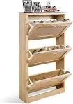 HOPUBUY Shoe Cabinet for Entryway, White Narrow Shoe Storage Cabinet Flip Down Shoe Rack Wood 3 Tier Shoe Organizer for Home and Apartment