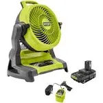 Ryobi ONE+ 18V Cordless 7-1/2 in. Bucket Top Misting Fan (Tool Only, Battery and Charger NOT Included), Yellow/Black, Medium, (PCL851B)