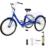 VEVOR Adult Tricycle 24 1-Speed 3 Wheel Blue Exercise Shopping Bicycle Large Basket Zxcslc24yc1slb001v0