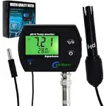 PH & Temperature 2-in-1 Continuous Monitor Meter w/Backlight Replaceable Electrode, Dual Display 0.00~14.00pH °C/ °F Water Quality Monitoring Kit, for Aquariums Hydroponics Pools Tanks Spa