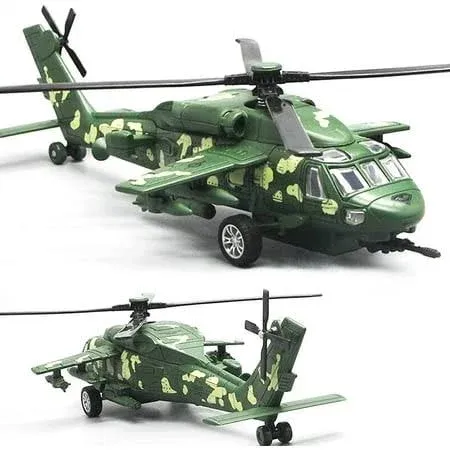 OTONOPI Military Helicopter Toy with Lights and Sounds, Die Cast Metal Airplane Pull Back Army Plane Toys for Kids Children Boys Girl