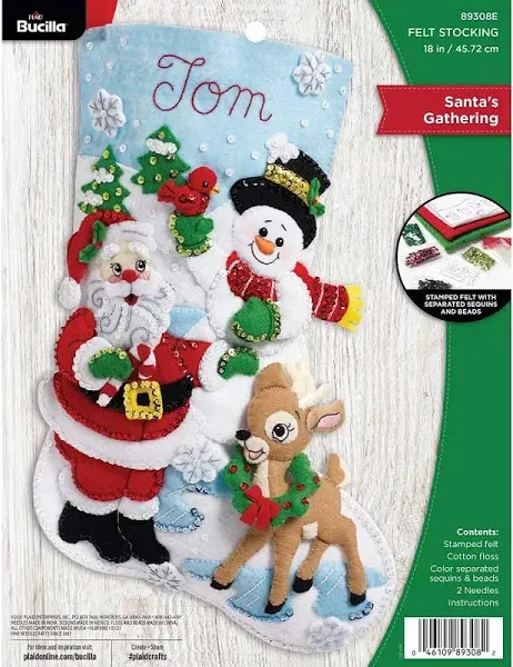 Bucilla Felt Stocking Applique Kit Santa's Gathering