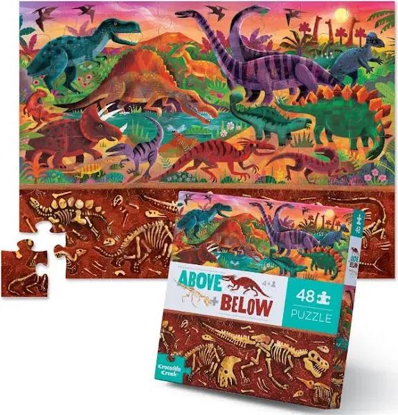 Crocodile Creek Above + Below 48-Piece Jigsaw Floor Puzzle - Fun Floor Puzzles for Kids Ages 4-8 - Dinosaur World - 27 x 20 inches Finished