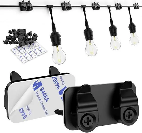 Lewufe Outdoor String Lights Clips, Weatherproof Cable Hanger Hooks for Hanging Fairy Lights, Holiday Decor - Black, 50 Pack