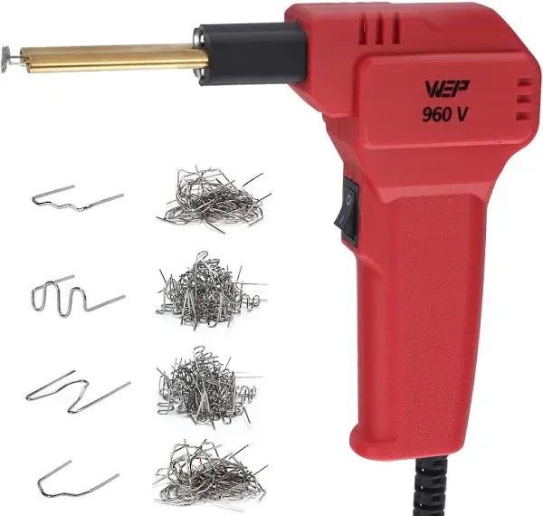 WEP 960-V Plastic Welder Kit 110V with LED Lights with 200 Hot Staples and Pliers for Car Bumper Plastic Welding