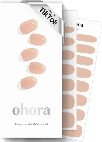 ohora Semi Cured Gel Nail Strips (N Bare Peach) - Works with Any Nail Lamps, Salon-Quality, Long Lasting, Easy to Apply & Remove - Includes 2 Prep Pads, Nail File & Wooden Stick