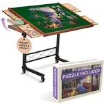 JoyBerri Jigsaw Puzzle Table/Rolling Puzzle Desk - 1500 Piece Puzzle Board with Bonus Puzzle/Portable Jigsaw Puzzle Tables with Drawers and Legs - Hei