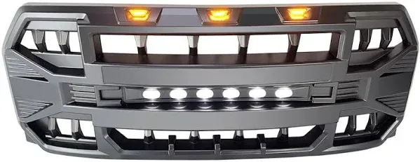 Front Armor Grille Bumper Grill For 2015-2017 Ford F150 F-150 Glossy Black ABS