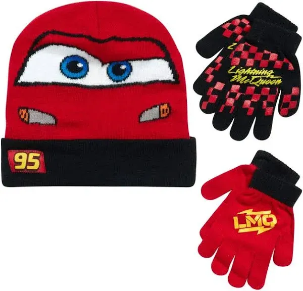 Disney Cars Lightning McQueen Reversible Winter Hat and Gloves Set