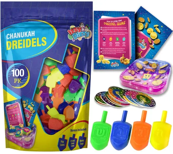 Chanukah, Hannuka Dreidels in bulk pack of 100 Multi Colored New - Small Size