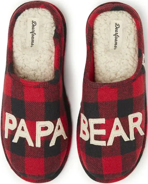 Dearfoams Men's Buffalo Check Papa Bear Dad Clog House Slipper