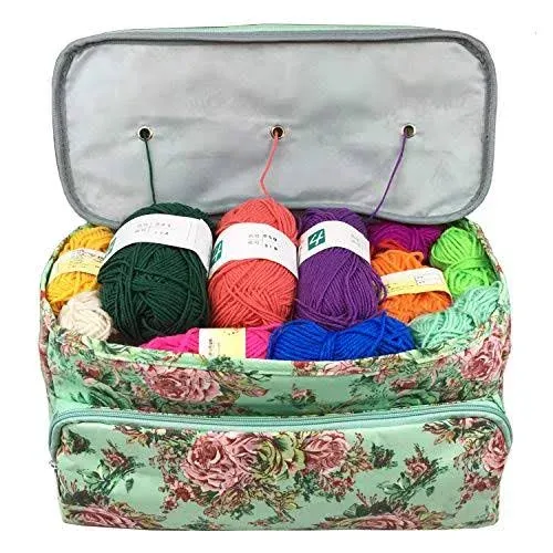 Weabetfu Knitting Bag Large Size,Yarn Storage Organizer Tote Bag Holder Case Cuboid with Zipper Closure and Pocket for Knitting Needles Crochet Hooks Project Accessories,Easy to Carry(Up to 14 Inch)