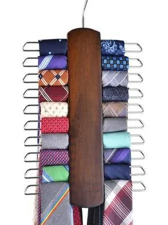 Umo Lorenzo Premium Wooden Necktie and Belt Hanger, Walnut Wood Center Organizer and Storage Rack with a Non-Slip Finish - 20 Hooks (Wooden)…