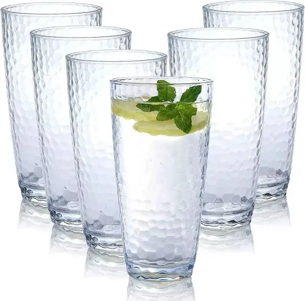 Unbreakable Plastic Tumbler Cups, Set of 6, Large Water Tumbler Set, 25 oz Highball Drinking Glasses, Dishwasher Safe (Clear) Eavkei