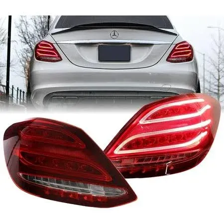 Usr Depo 15-18 W205 C-Class 4DR Sedan Upgrade Full LED Rear Tail Light Assembly Set Compatible with 2015-2018 Mercedes Benz W205 C